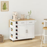 Bellemave® Multi - Functional Kitchen Island Cart with 2 Door Cabinet and Two Drawers,Spice Rack, Towel Holder, Wine Rack, and Foldable Rubberwood Table Top - Bellemave